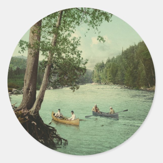 Canoeing on an Adirondack Mountain Stream Classic Round Sticker (Front)