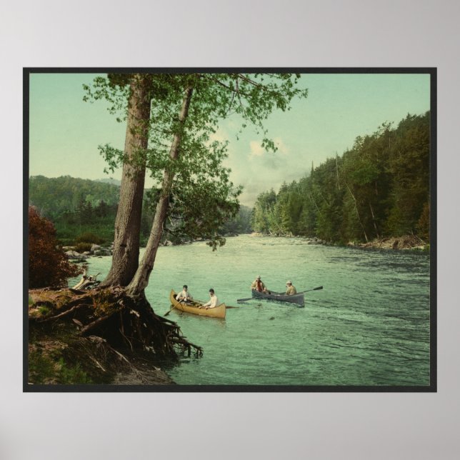 Canoeing on an Adirondack Mountain Stream Poster (Front)
