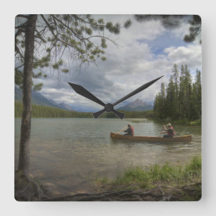 Canoeing on the Lake, Alberta Canada Square Wall Clock