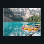 Canoes on Moraine Lake Banff National Park Canada Postcard<br><div class="desc">This stunning design features colourful reflections of canoes on the water of Moraine Lake in the Banff National Park, Canada.</div>