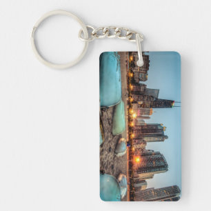 Canoes on Oak Street Beach a little after sunset Keychain