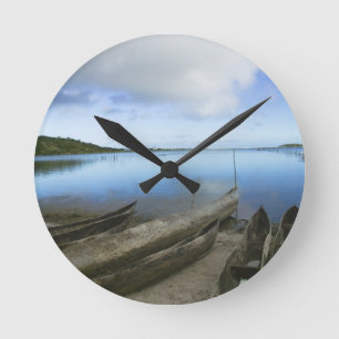 Canoes on the beach, Antananarivo, Madagascar Round Clock