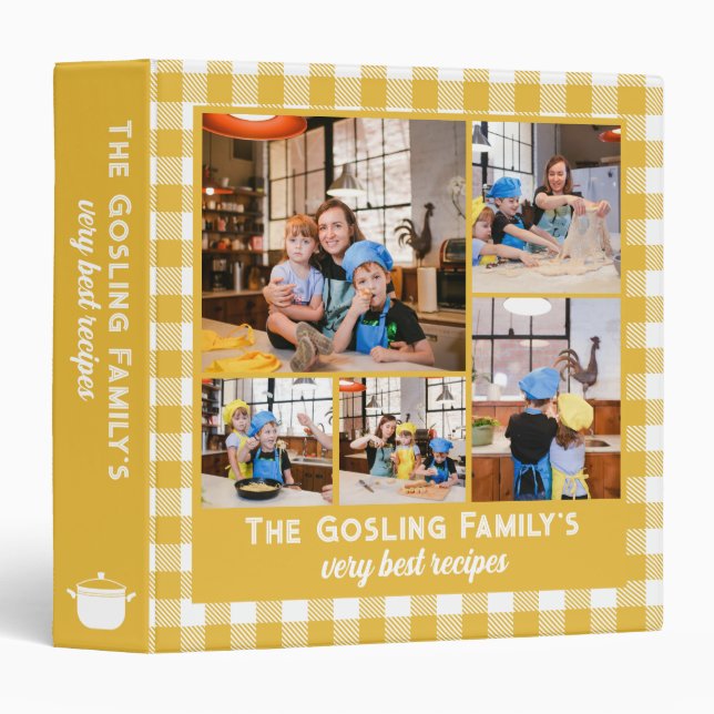 Canola Yellow Gingham Photo Collage Family Recipes Binder (Front/Spine)