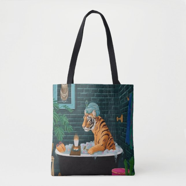 Canole  Tiger in Bath Tote Bag (Front)