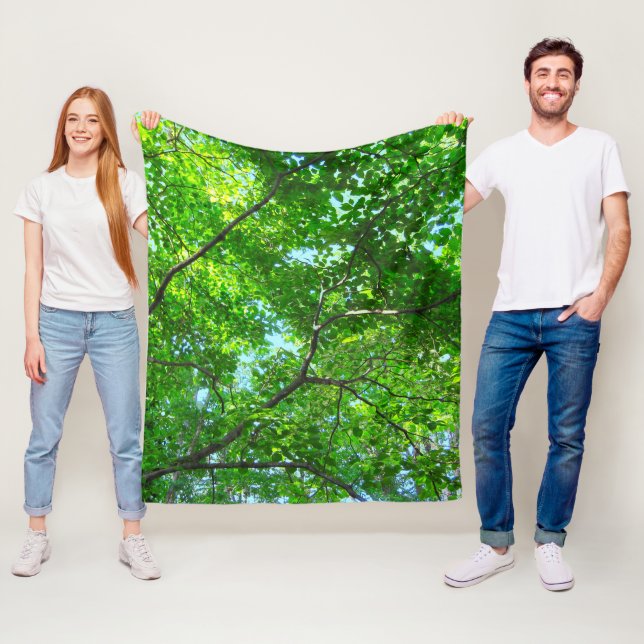 Canopy of Green, Leafy Branches with Blue Sky Fleece Blanket (In Situ)