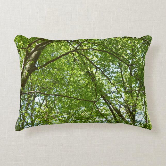 Canopy of Spring Leaves Green Nature Scene Accent Pillow (Front)