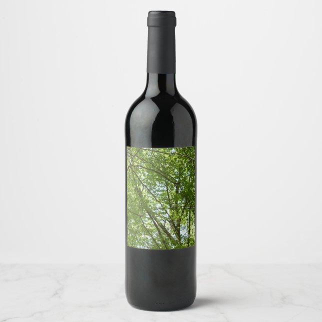 Canopy of Spring Leaves Green Nature Scene Wine Label (Front)