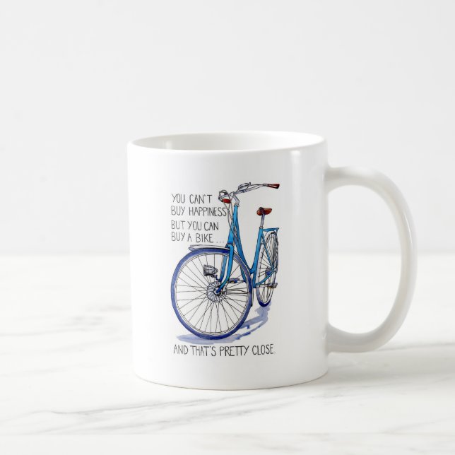 Can't buy happiness, blue bike coffee mug (Right)