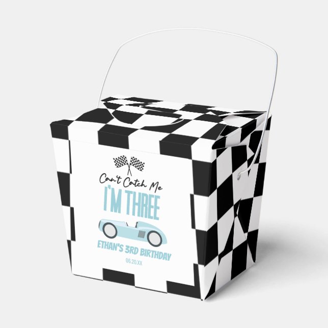 Can't Catch Me Blue Race Car 3rd Birthday Party Favor Box (Front Side)