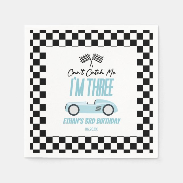 Can't Catch Me Blue Race Car 3rd Birthday Party Napkin (Front)