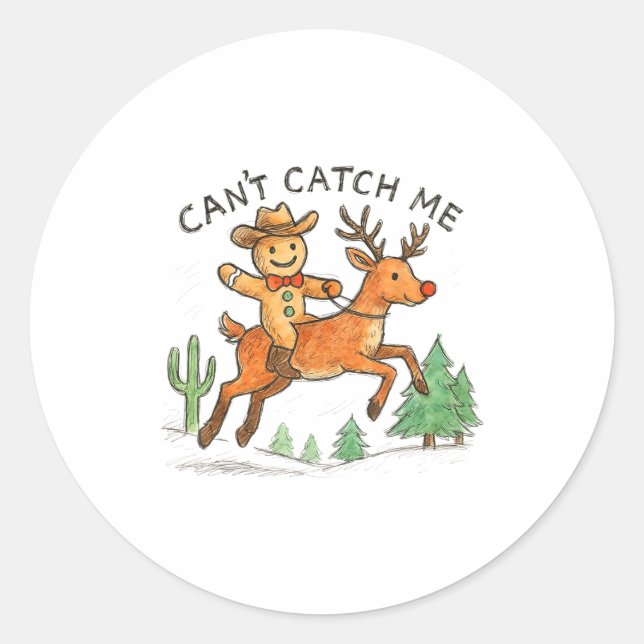Can't Catch Me Cowboy Gingerbread Man Christmas  Classic Round Sticker (Front)