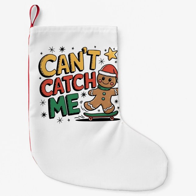 Can't Catch Me Gingerbread Skating Christmas   Small Christmas Stocking (Front)