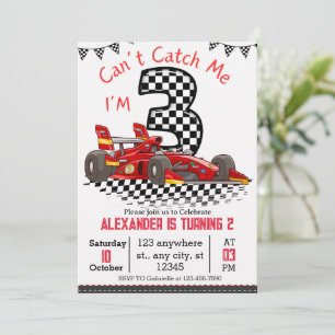 Can't Catch Me I'm 3 Red Race Birthday Boy Invitation