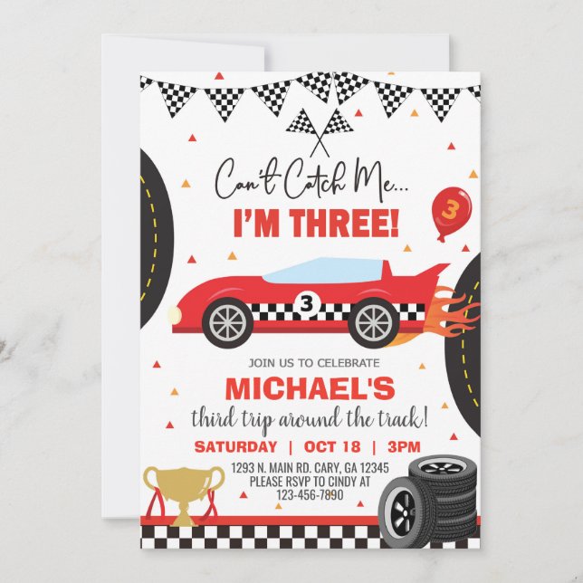 Can't catch me I'm three boy 3rd birthday invite. Invitation (Front)