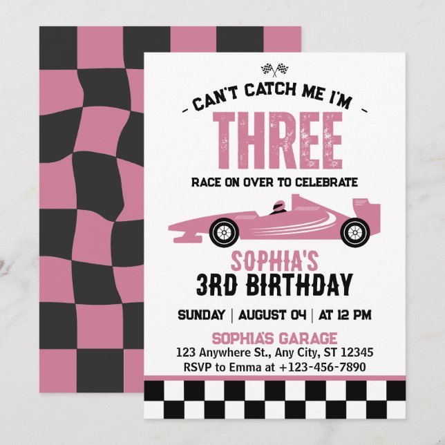 Can't Catch Me I'm Three Race Car 3rd Birthday Invitation (Front/Back)