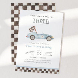 Can't Catch Me I'm Three Race Car 3rd Birthday Invitation