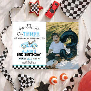 Can't Catch Me I'm Three Race Car 3rd Birthday  Invitation