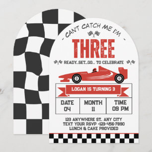 Can't Catch Me I'm Three Race Car 3rd Birthday  Invitation