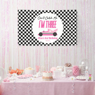 Can't Catch Me Pink Race Car 3rd Birthday Party Banner