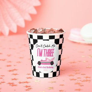 Can't Catch Me Pink Race Car 3rd Birthday Party Paper Cups