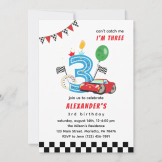 Can't Catch Me Racing Car 3rd Birthday Party Invitation