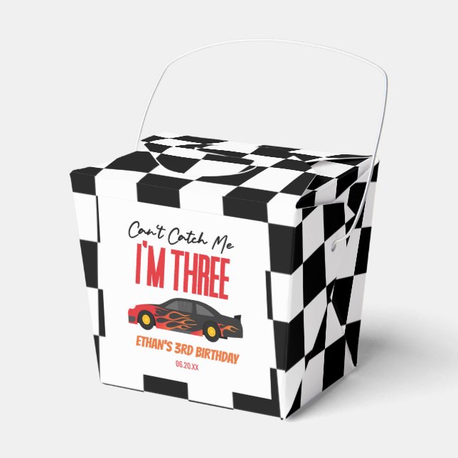 Can't Catch Me Red Race Car 3rd Birthday Party Favor Box (Front Side)
