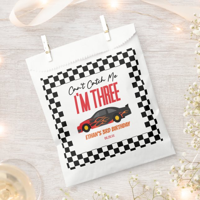 Can't Catch Me Red Race Car 3rd Birthday Party Favour Bag (Clipped)