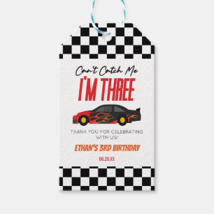 Can't Catch Me Red Race Car 3rd Birthday Party Gift Tags