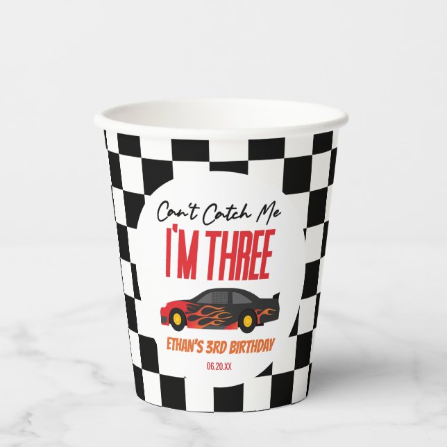 Can't Catch Me Red Race Car 3rd Birthday Party Paper Cups (Front)
