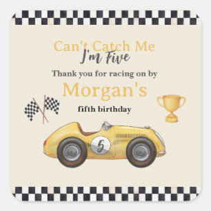 Can't Catch Me Yellow Race Car Kids Any Age Party Square Sticker
