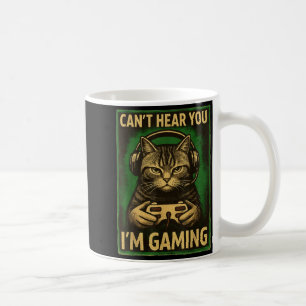 Can't Hear You I'm Gaming Funny Gamer Cat Playing Coffee Mug