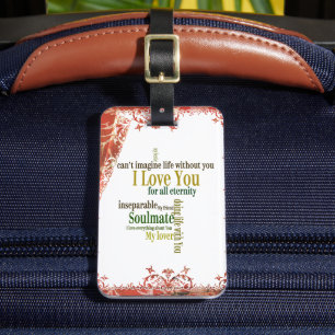 Can't Imagine Life Without You Red Tan Damask Luggage Tag