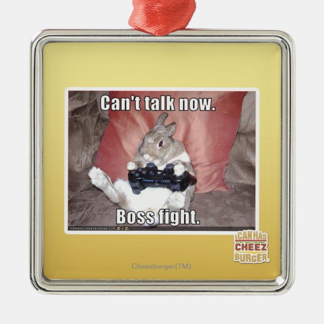 Can't talk now, boss fight. metal ornament (Front)