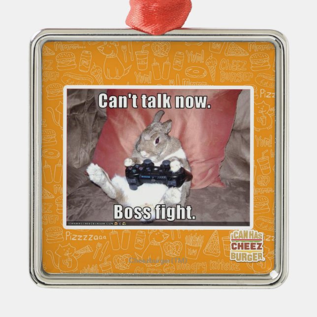 Can't talk now, boss fight. metal ornament (Front)