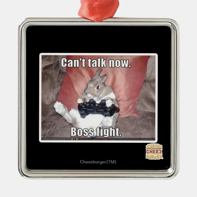 Can't talk now, boss fight. metal ornament (Front)