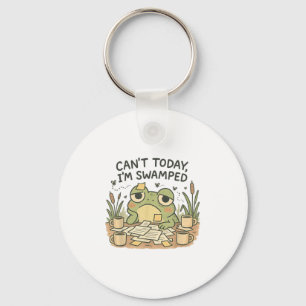 Can't Today I'm Swamped Funny Meme Frog Overworked Keychain