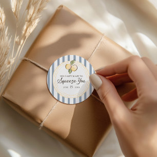 Can't Wait to Squeeze You Citrus Baby Shower Classic Round Sticker