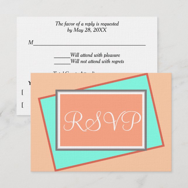 Cantaloupe Blue Geometric Layered Look RSVP Card (Front/Back)