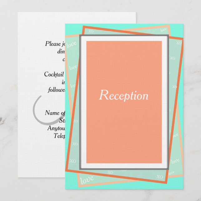 Cantaloupe Blue Geometric Monogram Reception Invitation (Front/Back)