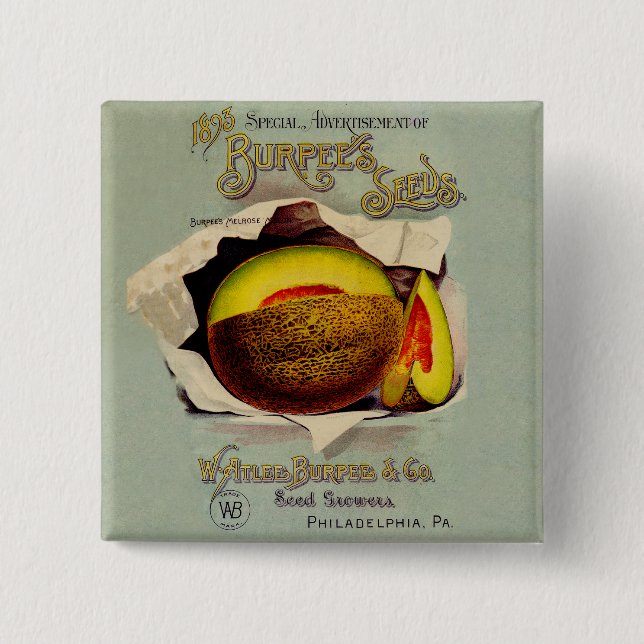 Cantaloupe Seed Advertising Art Antique 2 Inch Square Button (Front)