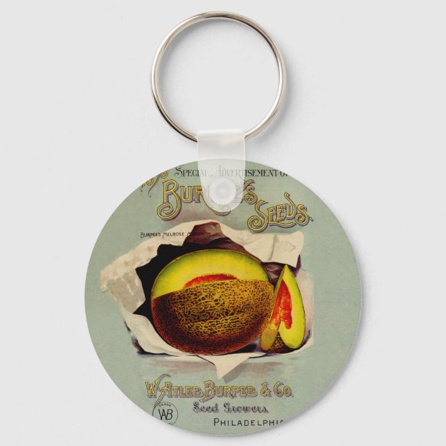Cantaloupe Seed Advertising Art Antique Keychain (Front)