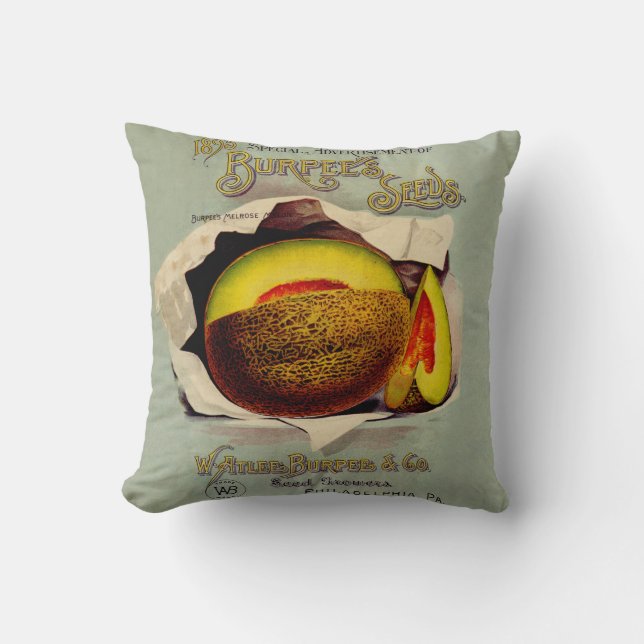 Cantaloupe Seed Advertising Art Antique Throw Pillow (Front)