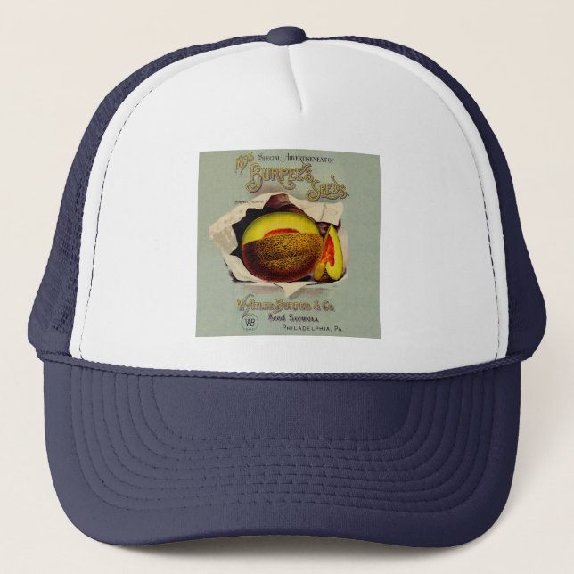 Cantaloupe Seed Advertising Art Antique Trucker Hat (Front)
