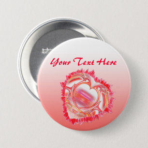 Canted Colourful Tattered Edge Heart 3 Inch Round Button