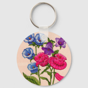 Canterbury bells in blue red and purple keychain