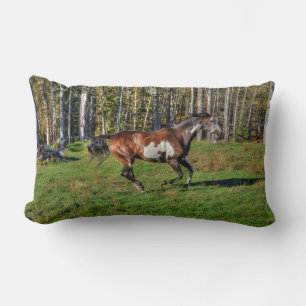 Cantering Pinto Paint Horse & Trees Equine Photo Lumbar Pillow