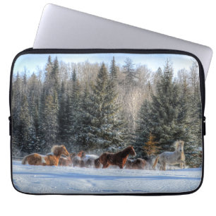 Cantering, Running Horses in Winter Snow Photo Laptop Sleeve