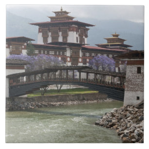 Cantilevered bridge near Punakha Dzong palace Tile