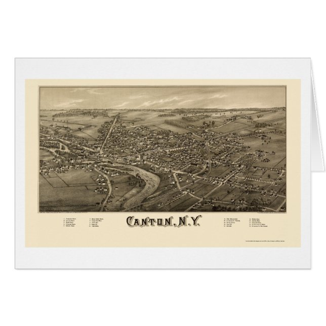 Canton, carte panoramique de NY - 1885 (Devant horizontal)