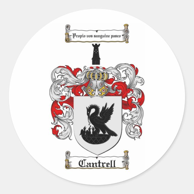 CANTRELL FAMILY CREST -  CANTRELL COAT OF ARMS CLASSIC ROUND STICKER (Front)